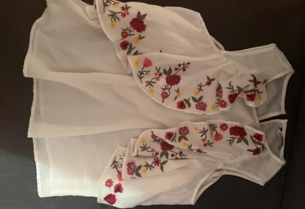 blusa bordada,talla s de niña 12-14 años ,puesta 2 veces como nueva,es muy bonita y original.